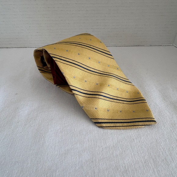 Tommy Hilfiger Other - Tommy Hilfiger Mens Silk Tie Yellow Burgundy Striped Polka Dot Made in USA